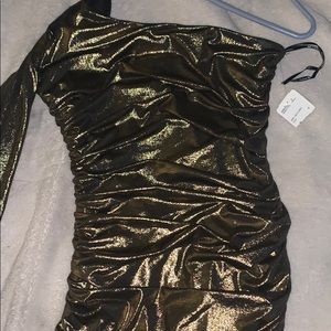 FOREVER21 gold small body hugging 1 shoulder dress